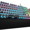 AULA F2088 Typewriter Style Mechanical Gaming Keyboard Wired,Blue Switches,Rainbow LED Backlit,Removable Wrist Rest,Media Control Knob,Retro Punk Round Keycaps,USB Wired Computer Keyboard