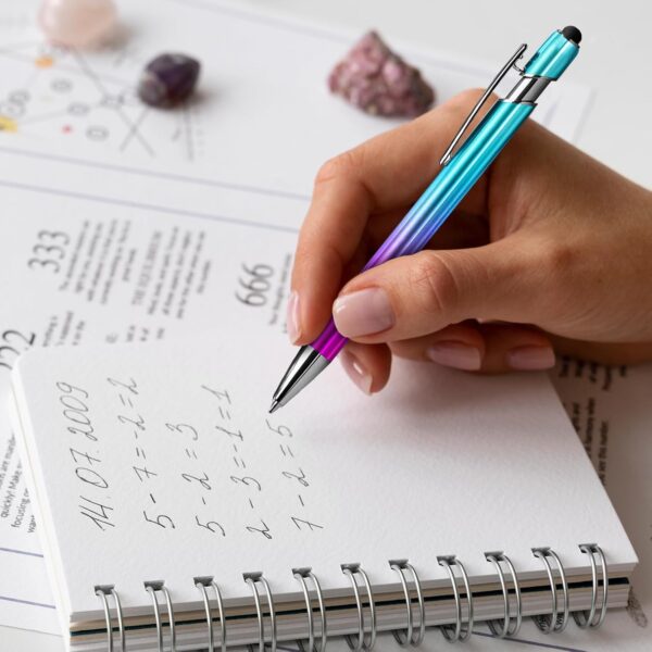 12 Pack Motivational Ballpoint Pen Set - Gradient Purple to Teal with Inspirational Quotes, Smooth Writing Metal Clip Pens for Office School Journaling, Encouragement Gift for Women Men Students