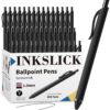 InkSlick 108 Pack Black Pens - Bulk Pens 1.0mm Medium Point Ballpoint Pens Smooth Writing No Bleed Retractable Black Ink Pen