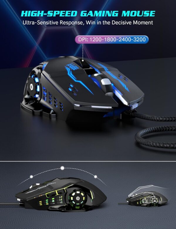 Gaming Keyboard and Mouse Combo - RGB Backlit 14 Lighting Effects, USB Wired Computer Keyboard, 26-Key Anti-Ghosting, Volume Wheel, Quiet Typing, Adjustable DPI Mouse for Gaming & Work, Trueque