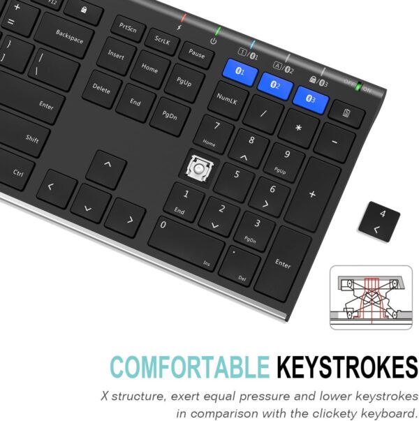 Arteck HB192 Universal Bluetooth Keyboard Multi-Device Stainless Steel Full Size Wireless Keyboard for Windows iOS Android Computer Desktop Laptop Surface Tablet Smartphone Rechargeable Battery