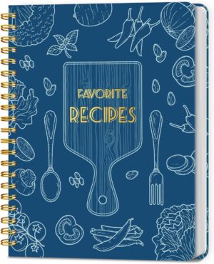 LuBudingJoy Blank Recipe Book to Write in Your Own Recipes, Full Page Sprial Hardcover Personal Recipe Organise, Recipe Journal Hold 140 Recipes(Blue)