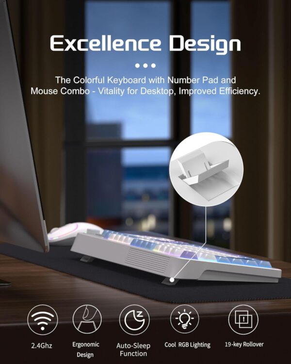 71ZahhMpQdL._AC_SL1500_.jpg MageGee Wireless Gaming Keyboard and Mouse Combo V560, RGB Backlit Rechargeable Mechanical Feel 2.4GHz Quiet Blue White Purple Keyboard Mouse for Mac Laptop PC Gamer