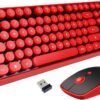 Wireless Keyboard and Mouse Combo, Retro Typewriter Style Red Keyboard with 104 Round Keys, Cute Bubble Round Keycaps, 2.4GHz Clicky Creamy Sounding Keyboard & 3 DPI Mouse for PC Laptop Desktop Gaming