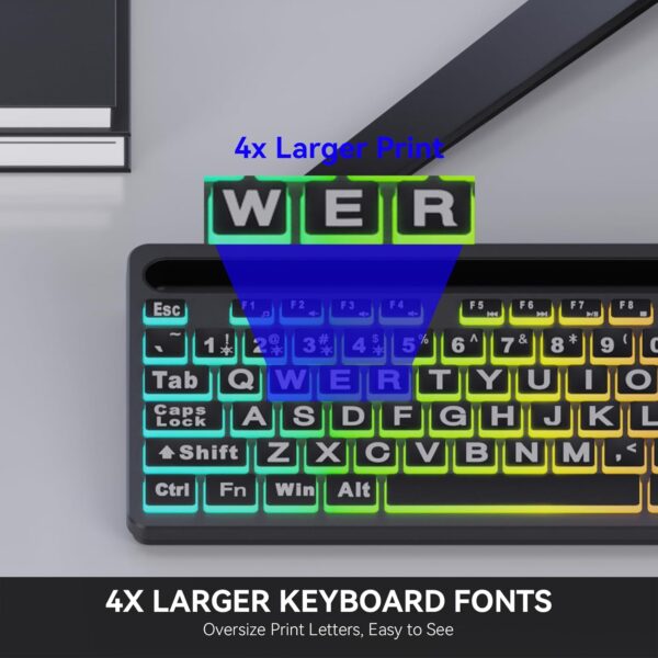 71aNCKRRbL._AC_SL1500_.jpg MARVO Large Print Backlit Keyboard, WK712 Wired Computer Keyboards with 7 Colors & 11 Modes Backlight, Tablet Phone Holder and Quiet Light Up Keys, Full-Size Gaming Keyboard for Windows, Mac