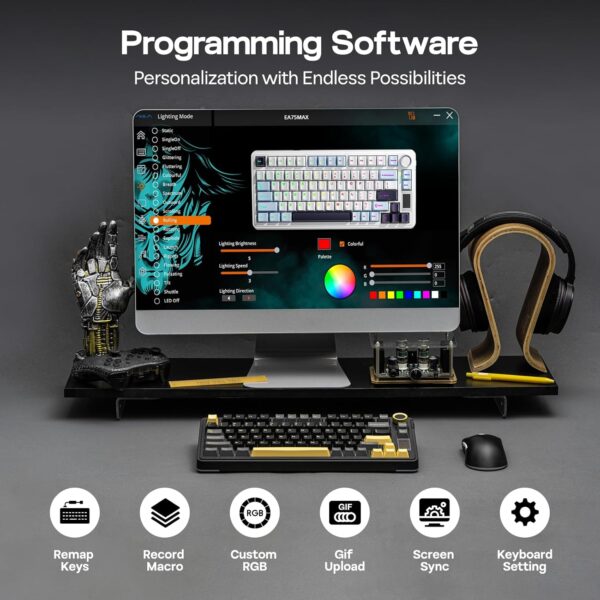 71aUuORvV1L._AC_SL1500_.jpg EPOMAKER X Aula EA75 MAX Wireless Gaming Keyboard with Screen & Knob, 5000mAh, Hot-Swap, Lubed Switches, RGB Backlit, Creamy Gasket, 75% Mechanical Keyboard (Black, Reaper Switch)