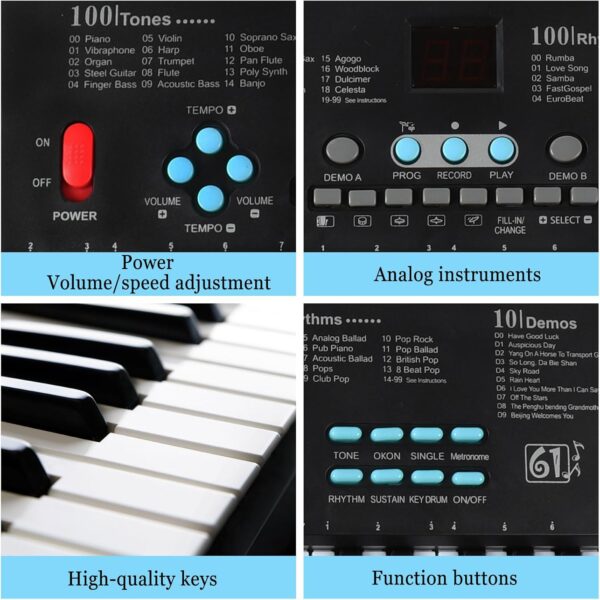 61 keys keyboard piano, Electronic Digital Piano with Built-In Speaker Microphone, Portable Keyboard Gift Teaching for Beginners, electric piano for kids