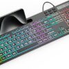 MARVO Large Print Backlit Keyboard, WK712 Wired Computer Keyboards with MARVO Large Print Backlit Keyboard, WK712 Wired Computer Keyboards with 7 Colors & 11 Modes Backlight, Tablet Phone Holder and Quiet Light Up Keys, Full-Size Gaming Keyboard for Windows, Mac