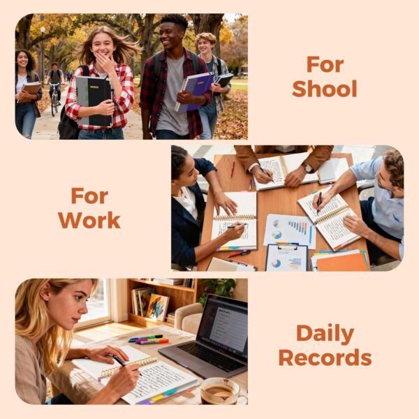 XYark Line Hardcover Spiral Notebook with Removable Dividers Tabs & Ruler, 5 Subject Notebook College Ruled, 300 Page, Large 8"x10" B5 Notebooks for Work School, Lined Journal for Women & Men, Black