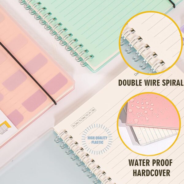 71bnGudEFaL._AC_SL1500_.jpg OWSC 4 Pack Lined Spiral Notebook, 5.9 x 8.3 Inches Notebooks for Work, School and Journal with 110 GSM Thick Paper, Small Notebook with 80 Sheets/160 Pages, Notebooks College Ruled for Note Taking