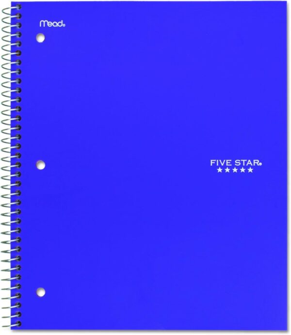 Five Star 06210 Wirebound 3-Subject Notebook, College Rule, 11 x 8 1/2, 150 Sheets, Assorted