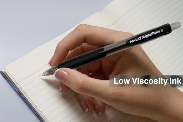 AKVINQ® AquaFlow Retractable Ballpoint Pen – 12 Black Ink Pens | 1.0mm Medium Tip | Low-Viscosity Smooth Ink | Ergonomic Rubber Grip | Smudge-Free | Transparent Barrel | Office & School Writing