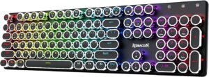 Redragon Typewriter Keyboard Wireless, Mechanical Gaming Keyboard, Bluetooth/2.4Ghz/Wired, RGB LED Backlit, Rechargeable, Blue Switch - Clicky, Solid Metal Panel, Round Keycaps, Black