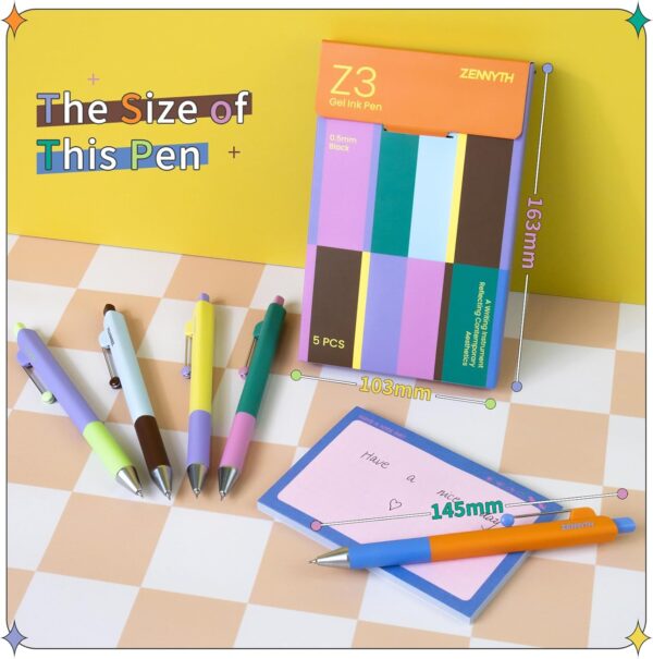 UIXJODO 5-Pack Gel Pens, 0.5mm Fine Point Black Ink Retractable Pens with Diamond Barrel, Smooth Quick-Dry Writing Pens for Journaling, Note-Taking, Office & School Supplies (5-Pack Z3 Contrast Color)