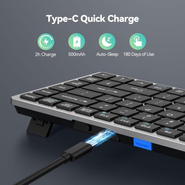 TECKNET Bluetooth Keyboard Rechargeable, 4-Device (2.4G+3BT) Wireless Keyboard, Ultra-Slim Quiet Typing, 14 Hotkeys Computer Keyboard for PC/Laptop/Smart TV/Tablet/iPad