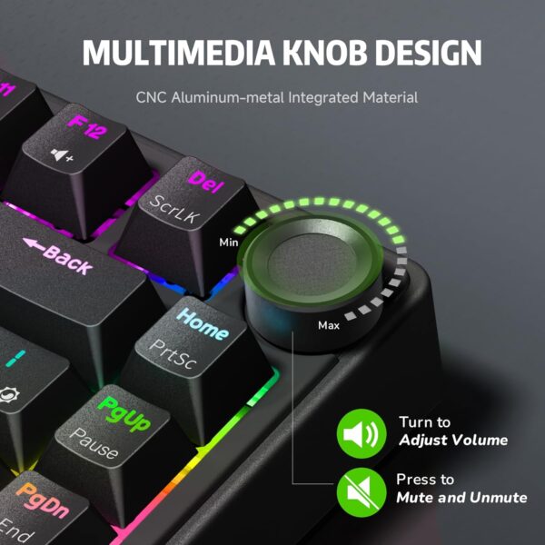 RK ROYAL KLUDGE R75 Wired Mechanical Gaming Keyboard, 75% Hot-Swap Mechanical Keyboard Volume Knob, Soft Pre-lubed Tactile Brown Switch