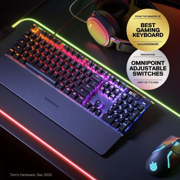 71etL5odQL._AC_SL1500_.jpg SteelSeries Apex Pro HyperMagnetic Gaming Keyboard — Adjustable Actuation — OLED Screen — RGB – USB Passthrough
