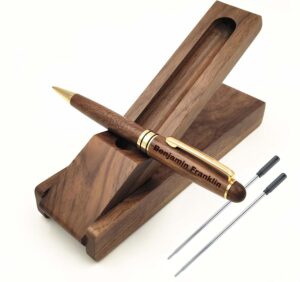 Personalized Walnut Wood Pen Set with Engraved Wooden Gift Box, Customized Wooden Ballpoint Pen Gift Set with Name, Custom Gift for Men and Women