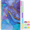 5 Subject Notebook College Ruled, A5 Spiral Notebook with Removable Pocket Dividers Tabs, Lined Organizer Notebook Journal for Women, 240 Pages Notebooks for Work School Note Taking, Purple Marble