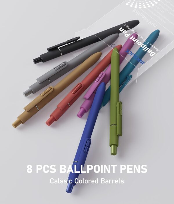 8 Pcs Black Ballpoint Pens - 1.0mm Medium Point Smooth Writing Black Ink Ball Point Pens | High-end Long Lasting Retractable Pen for School, Home, Office (Vintage-8pcs)