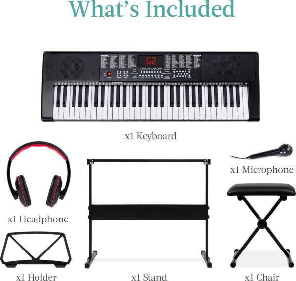 71gfuLXhsQL._AC_SL1500_.jpg Best Choice Products 61-Key Electronic Keyboard Piano Portable Electric Keyboard Complete Beginner Set w/LED Screen, Stand, Bench, Headphones - Black