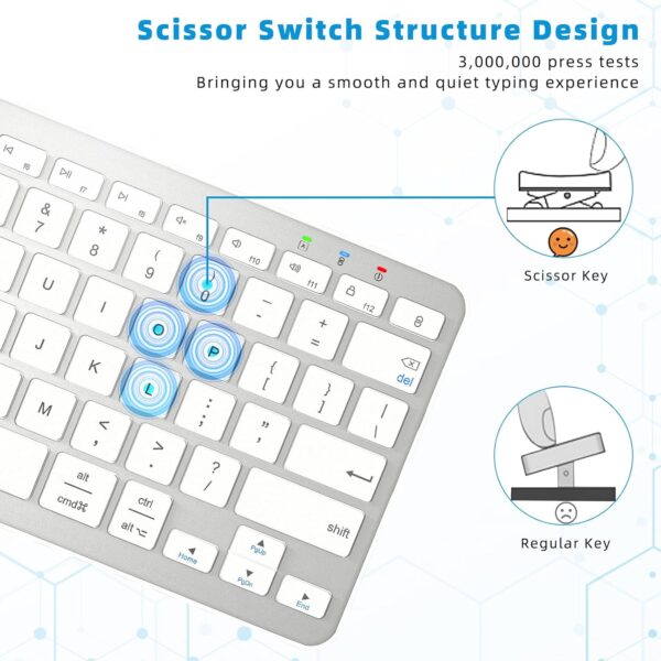 71iLYb5crZL._AC_SL1500_.jpg Qulose Bluetooth Keyboard, Ultra-Slim Wireless Keyboard for iPad, Rechargeable Ergonomic Computer Keyboard for iOS, Android, Windows PC Tablets Phone, White Silver