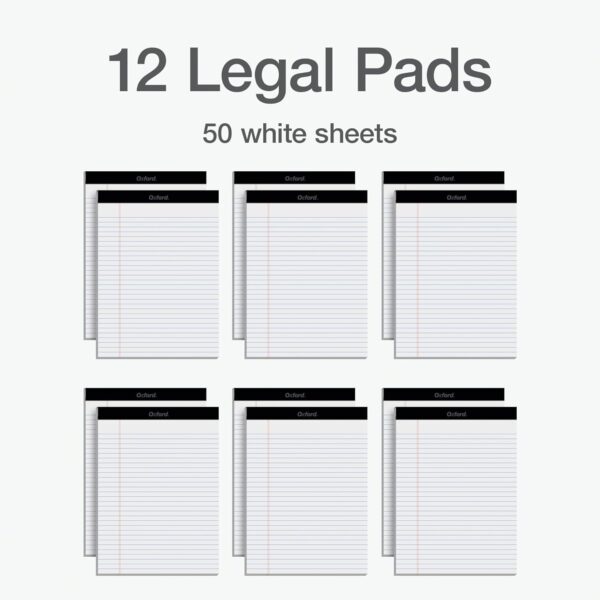 Oxford Premium Legal Pads, 12 Pack, Premium Note Pads, 50 Legal Ruled 8.5" x 11" Sheets, Bright White Paper with Firm Back, Professional Legal and Office Notepads