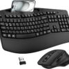 Wireless Keyboard and Mouse Combo, 2.4G Full Size Wave Keys Wireless Keyboard and Mouse Combo, 2.4G Full Size Wave Keys Ergonomic Keyboard with Wrist Rest, Phone Holder, 3-Level DPI Adjustable Wireless Ergonomic Mouse for Windows, Mac Desktop/Laptop/PC(Black)