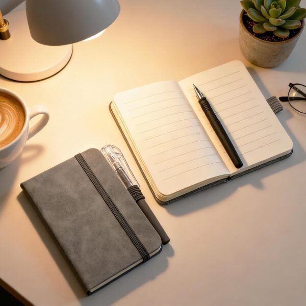 71jeHUHtHgL._AC_SL1500_.jpg 2 Pack Pocket Notebook Journals, 4.3 inches x 3.1 inches 200 Pages Small Notepad Notebooks for Note Taking, Thick Lined Paper, Leather Cover With Pen Holder (Black & Gray)