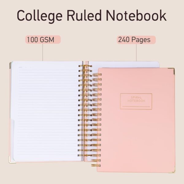 Yoment Hardcover Spiral Notebooks for Work School, B5 Journal Notebook with Tabs Dividers, Multi 5 Subject Notebook College Ruled, 240 Pages Lined Journal for Women, Pink