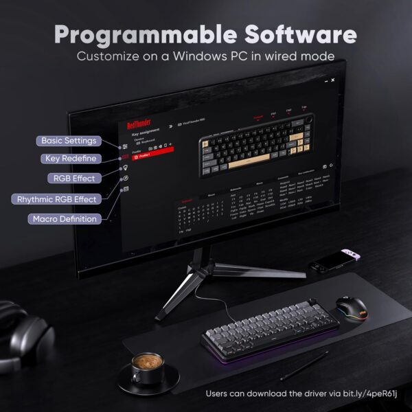 71k6EuVEi7L._AC_SL1500_.jpg RedThunder K65 Wireless Mechanical Gaming Keyboard, Trip-Modes Connection, Gasket Custom Hot-Swap Keyboard, RGB Backlit, Pre-lubed Linear Switches, Side Printed PBT Keycaps, Gradient Gray