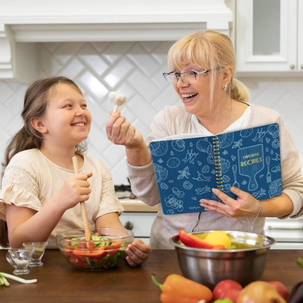 LuBudingJoy Blank Recipe Book to Write in Your Own Recipes, Full Page Sprial Hardcover Personal Recipe Organise, Recipe Journal Hold 140 Recipes(Blue)