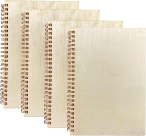 Cregugua 4 Pack A5 Wood Cover Jounal Notebook 40 Sheets Sketchbook 8.5 x 5.8 In Unlined Spiral Notebook for Crafting Project,Small Scrapbook