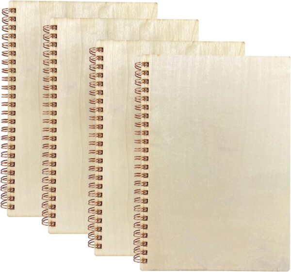 Cregugua 4 Pack A5 Wood Cover Jounal Notebook 40 Sheets Sketchbook 8.5 x 5.8 In Unlined Spiral Notebook for Crafting Project,Small Scrapbook