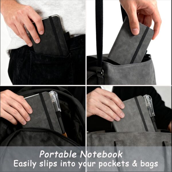 71lR5nIuTxL._AC_SL1500_.jpg 2 Pack Pocket Notebook Journals, 4.3 inches x 3.1 inches 200 Pages Small Notepad Notebooks for Note Taking, Thick Lined Paper, Leather Cover With Pen Holder (Black & Gray)