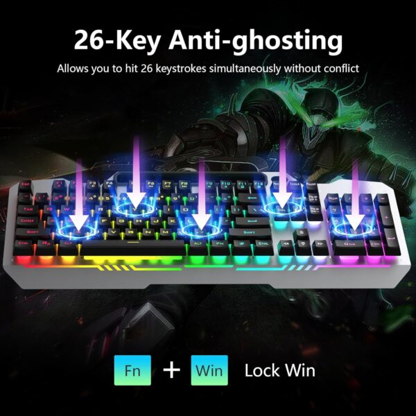 AULA Keyboard, T102 104 Keys Gaming Keyboard and Mouse Combo with RGB Backlit Number Pad, All-Metal Panel Waterproof Light Up PC Keyboard,USB Wired Computer Keyboards Gaming for Win XP/7/8/10 PC Gamer