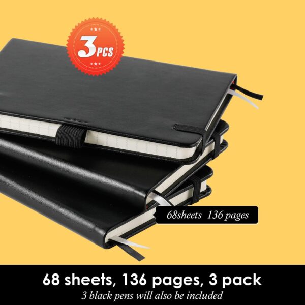 NIRMIRO (3 Pack) Pocket Notebook Journal, Hardcover Small Mini Notebooks with Pens for Work, 3.7" x 5.7" A6 Notebook College Ruled with 100Gsm Premium Thick Lined Paper, Black Leather