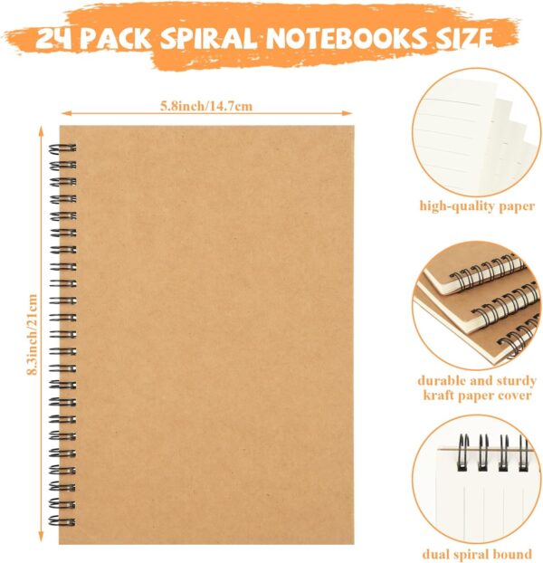 MIVIDE 24 Pack A5 Bulk Spiral Notebooks with Kraft Cover, 8.3 x 5.8 Inch 120 Pages Hardcover Spiral Lined Notebook Journal, Lined Travel Bulk Writing Paper Notebook for School Business Office Supplies
