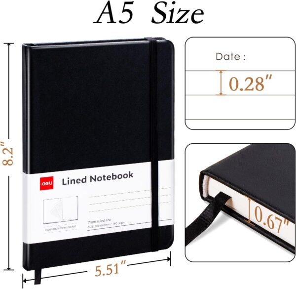71mx7FkBSjL._AC_SL1500_.jpg deli A5 Lined Journal Notebook, 160 Pages Hardcover Writing Notebook, 5.5"x8.2" College Ruled Notebook for Office, School, Work Notes (Black)