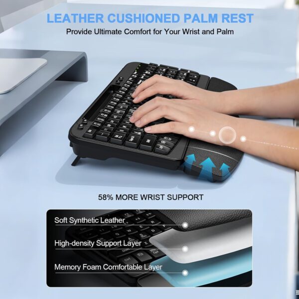 Ergonomic Wireless Keyboard with Cushioned Wrist Rest, Wave Keys, Phone Holder, Comfortable Natural Typing, 2.4GHz Full Size Cordless USB Computer Keyboard for Windows, Mac OS, Laptop, PC (Black)