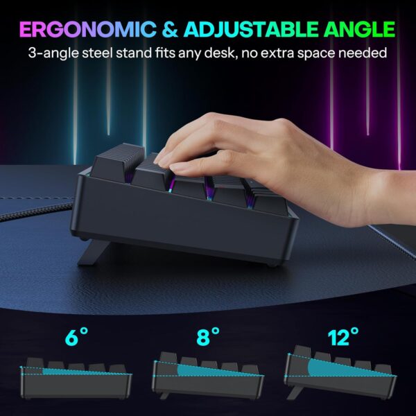 TECURS 60% Compact Mechanical Keyboard for Mac/Windows/PC, Ideal for Office & Gaming, 61 Keys RGB Backlit Wired Keyboard with Linear Red Switch for Fast Response & Smooth Typing, Black