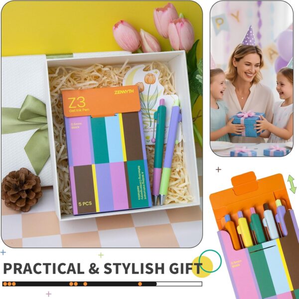 UIXJODO 5-Pack Gel Pens, 0.5mm Fine Point Black Ink Retractable Pens with Diamond Barrel, Smooth Quick-Dry Writing Pens for Journaling, Note-Taking, Office & School Supplies (5-Pack Z3 Contrast Color)