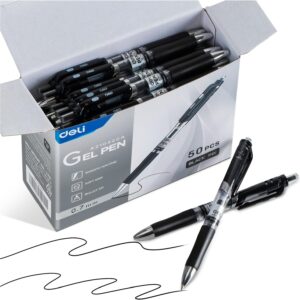 deli Gel Pens, 50 Pcs Retractable Pens Black Ink, Medium deli Gel Pens, 50 Pcs Retractable Pens Black Ink, Medium Point Pen 0.7mm, Smooth Writing, Fast Dry, No Bleed for Journaling Note Taking, Home School Office Supplies