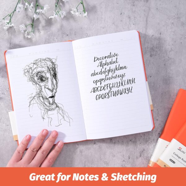 71qorY347uL._AC_SL1500_.jpg SUIN Hardcover-Journal-Notebooks, A5 Lined Journals Notebook for Writing 200 Pages, 8.2 x 5.5 inch, Classic Ruled Notebooks for Work/Travel/College (Orange- 1 Pack)