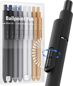 InkSlick 8 Pcs Black Ballpoint Pens - 1mm Medium Point InkSlick 8 Pcs Black Ballpoint Pens - 1mm Medium Point Black Ink Pens | Smooth Writing Ball Point Pen for Men Women (Classic-8 pcs)