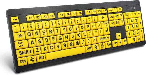 BOOGIIO Large Print Computer Keyboard, Wired USB High Contrast Keyboard BOOGIIO Large Print Computer Keyboard, Wired USB High Contrast Keyboard with Oversized Print Letters for Visually Impaired Low Vision Individuals (Yellow+Black)
