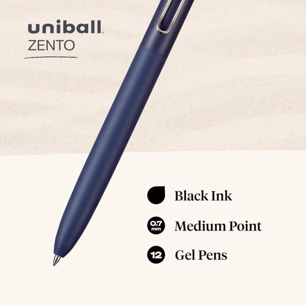 uniball Zento Liquid Gel Ink Retractable Pens, Medium Point (0.7mm), Muted Barrels, Black Ink, Dozen