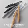 InkSlick 8 Pcs Black Ballpoint Pens - 1mm Medium Point Black Ink Pens | Smooth Writing Ball Point Pen for Men Women (Classic-8 pcs)