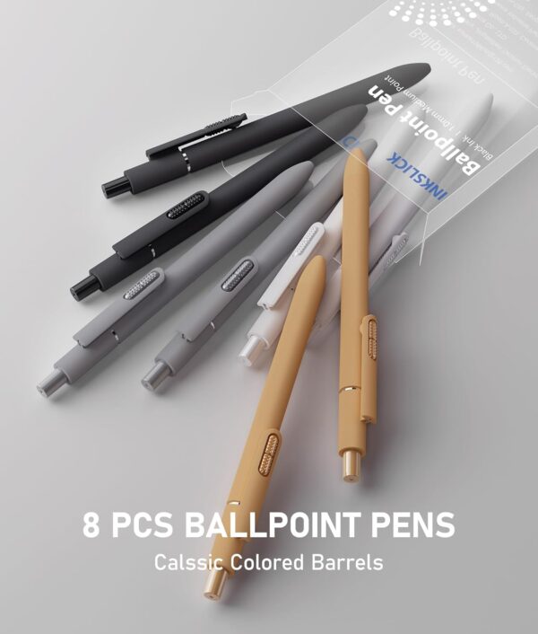 InkSlick 8 Pcs Black Ballpoint Pens - 1mm Medium Point Black Ink Pens | Smooth Writing Ball Point Pen for Men Women (Classic-8 pcs)