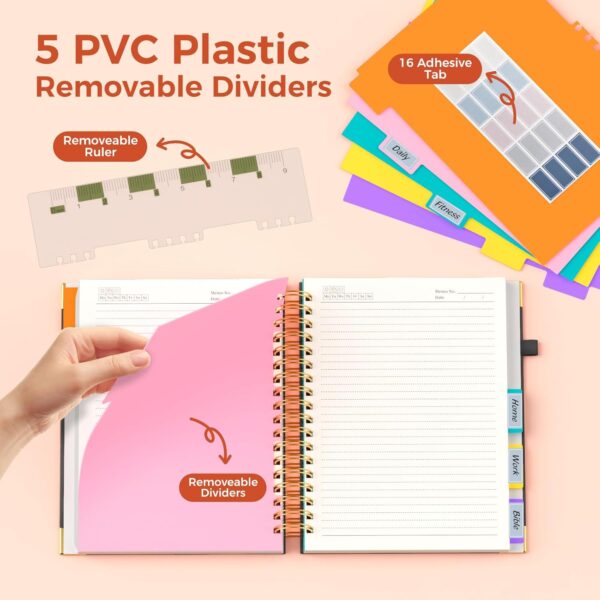 XYark Line Hardcover Spiral Notebook with Removable Dividers Tabs & Ruler, 5 Subject Notebook College Ruled, 300 Page, Large 8"x10" B5 Notebooks for Work School, Lined Journal for Women & Men, Black